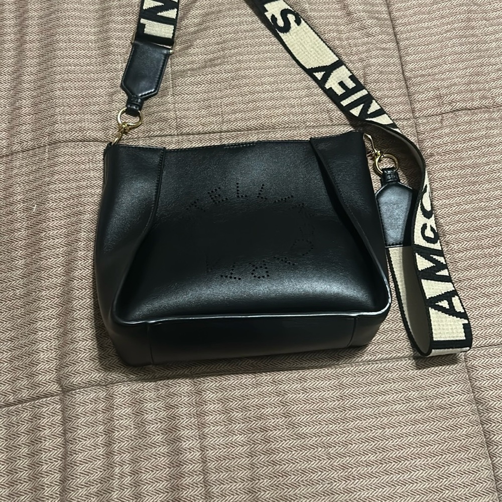 Black Crossbody Bag with Logo Strap